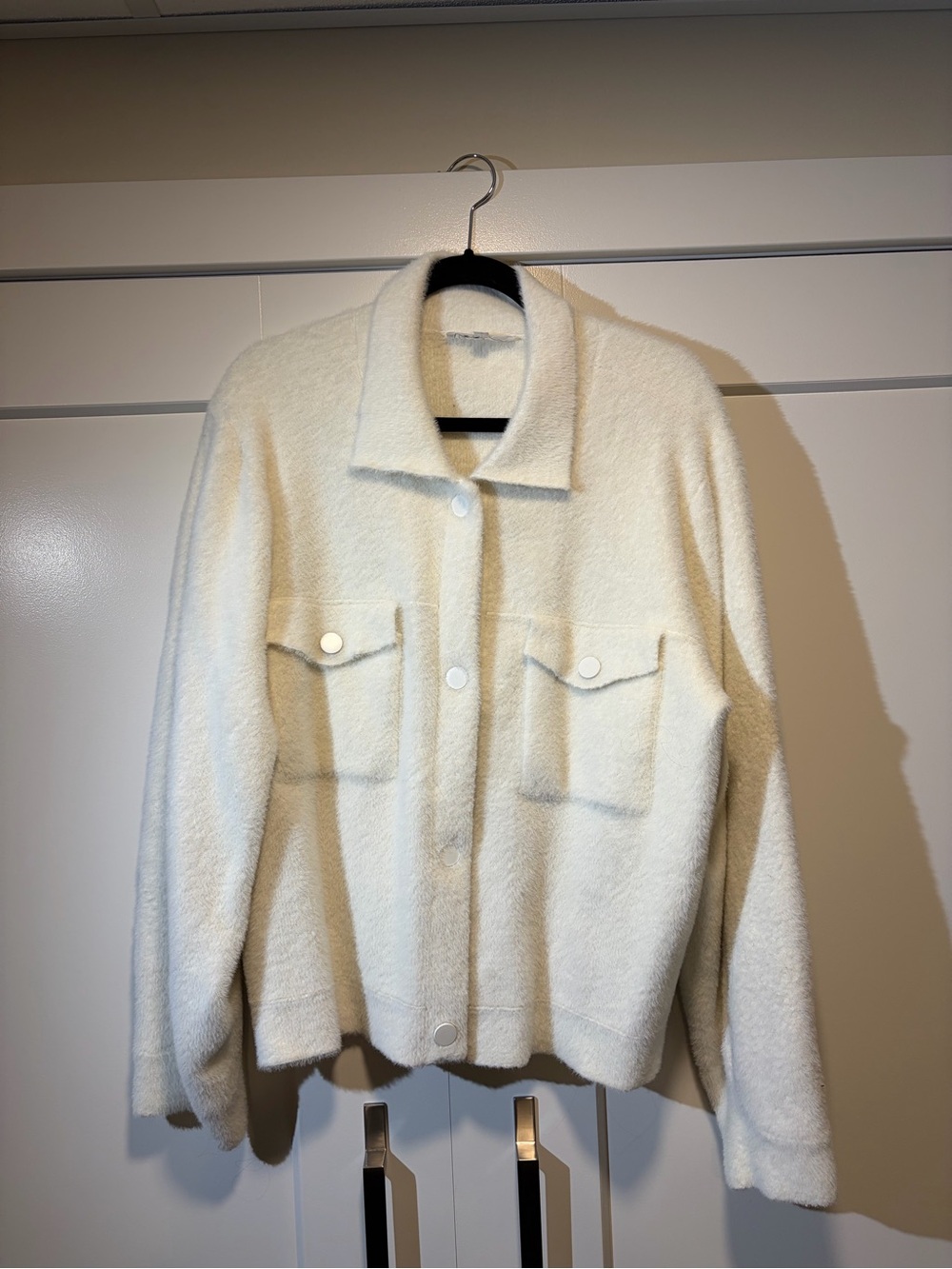 cleo Cream Button-Up Fleece Sweater Jacket